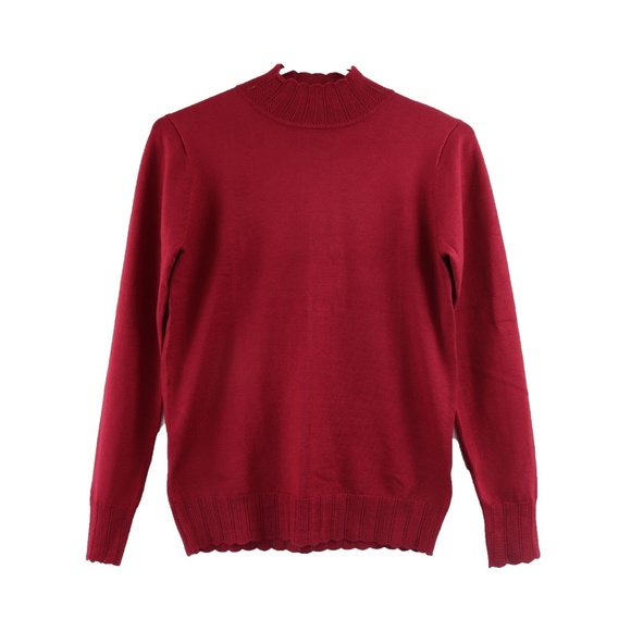 Pointelle Ladies Turtleneck  Sweater, Small, Red - Picture 2 of 3